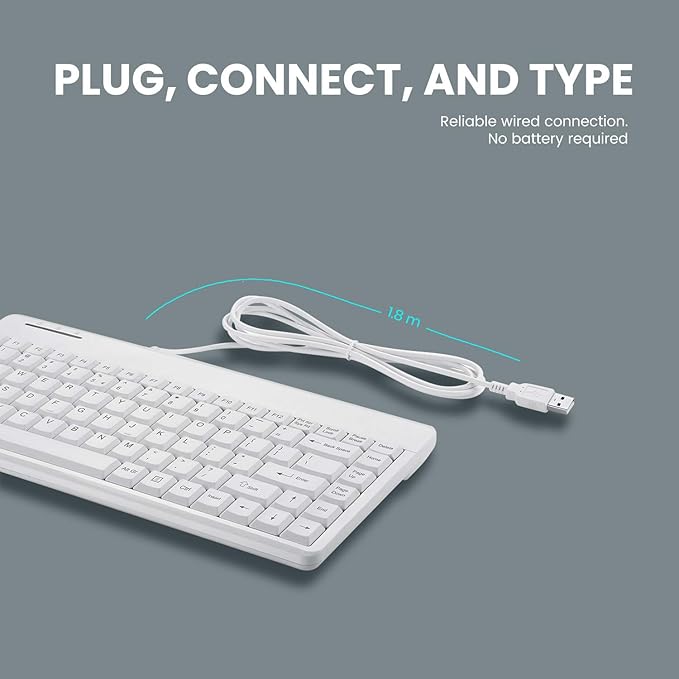 Perixx PERIBOARD-409WU US, Wired USB Mini Keyboard - White - US English