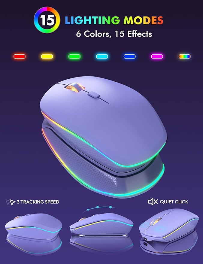 Wireless Keyboard and Mouse Combo, RGB Backlit, Rechargeable & Light Up Letters, Full-Size, Soft Typing, Sleep Mode, 2.4GHz Quiet Keyboard Set for Mac, Windows, Laptop, PC, Trueque (Purple)