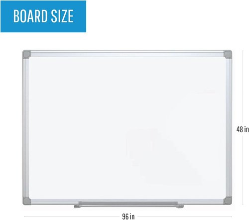MasterVision Magnetic Porcelain Dry Erase Board - 48" x 96" with Durable Aluminum Frame