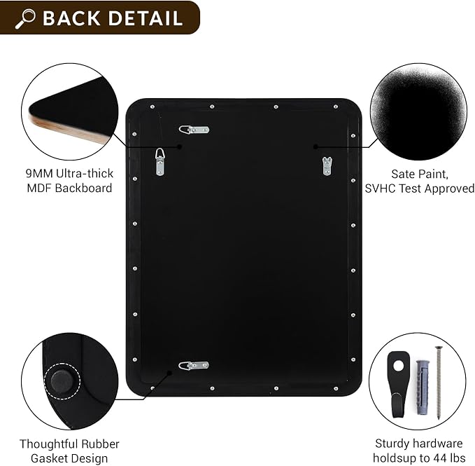 ANDY STAR 24x30’’ Black Bathroom Mirror, Black Bathroom Vanity Mirrors for Wall, Rounded Rectangle Mirror for Bathroom Sink, Tube Metal Frame, 1’’ Deep Wall Mounted Vertical/Horizontal