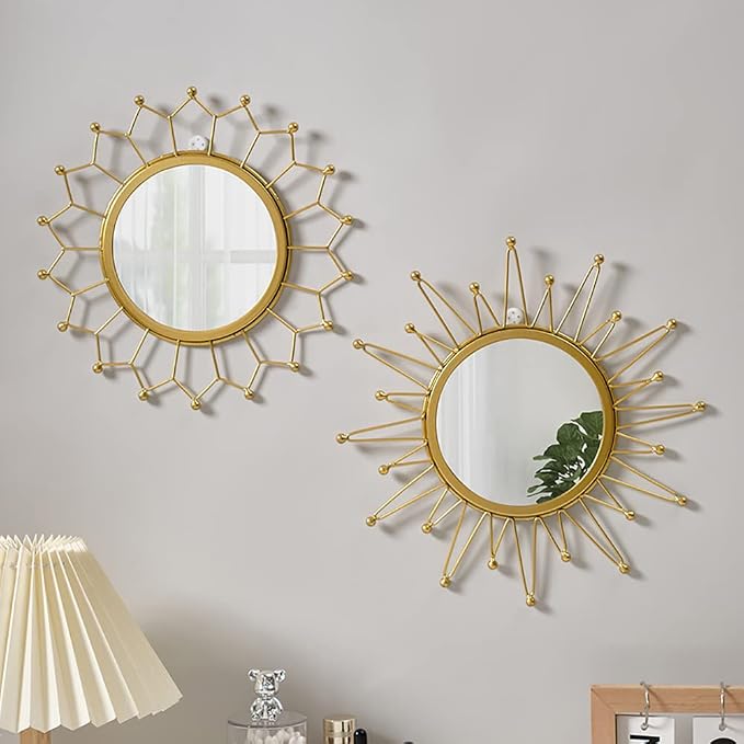 Gold Mirrors for Wall - Metal Sunburst Wall Mirror Room Decor & Home Decor, Boho Mirror Wall Decor Gifts for Women & Moms (Small, Sun Flower)