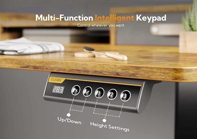 Claiks Standing Desk with Drawers, Stand Up Electric Standing Desk Adjustable Height, Sit Stand Desk with Storage Shelf and Splice Board, 55 Inch, Rustic Brown