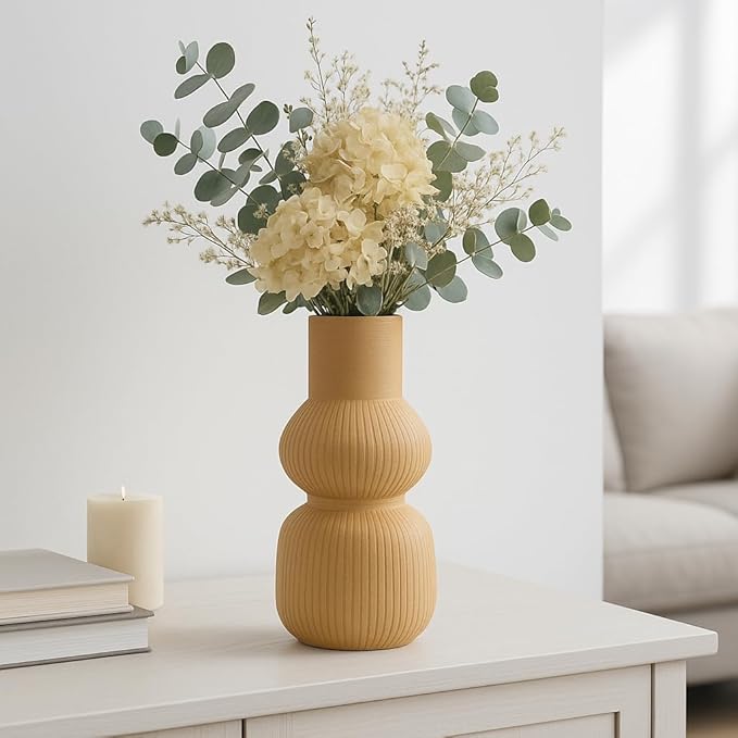 Ceramic Vase for Living Room Decor – Home Decor Accent for Bedroom, Table Accent, House, and Room Decor Display – 3D Printed Designed Flower Vase and Office Decor – 12" Brown