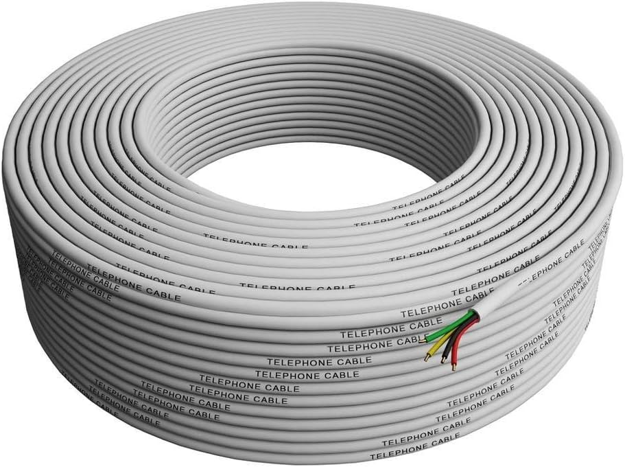 Tupavco TP801 | 300ft Rounded White Phone Cable - 4x1/0.4 26 AWG Solid Wire for RJ11 Connections