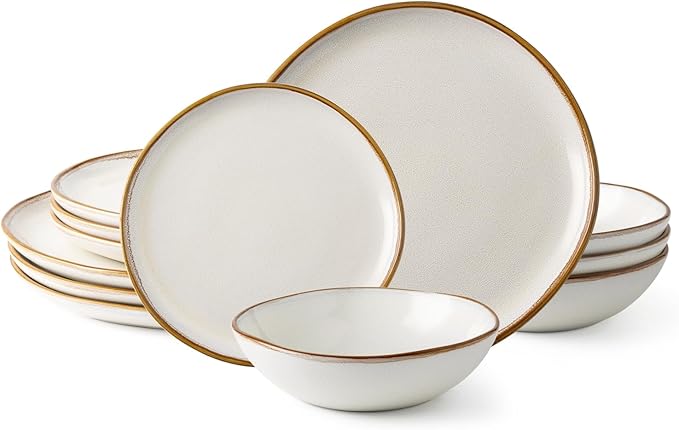 AmorArc Ceramic Dinnerware Sets,Handmade Reactive Glaze Stoneware Plates and Bowls Sets,Highly Scratch Resistant | Dishwasher & Microwave Safe Dishes Set,Service for 4 (12pc)