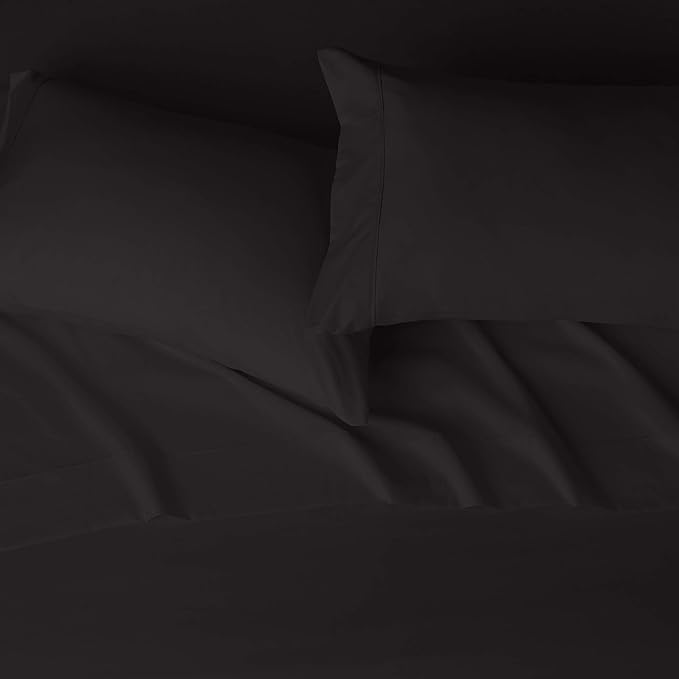Amazon Basics Lightweight Super Soft Easy Care Breathable Comfortable Microfiber 4 Piece Bed Sheet Set with 14-Inch Deep Pockets, Full, Black, Solid