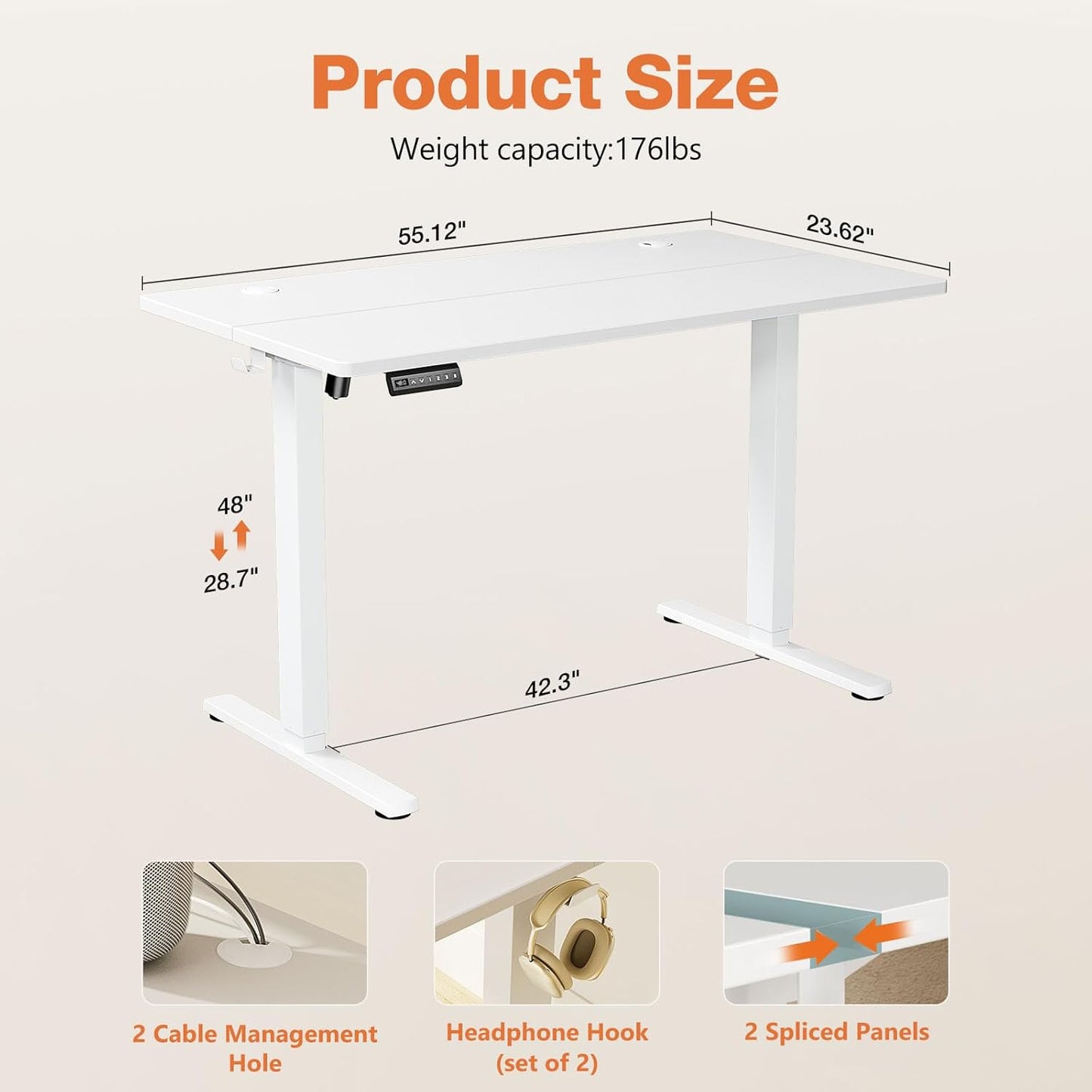 Sweetcrispy Electric Standing Desk - Adjustable Height 55x24 Inch Sit Stand Home Office Workstation | White Metal Frame