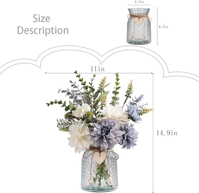 Silk Flowers in Vase, Artificial Flowers with Vase Fake Flowers Arrangement Faux Dahlia for Decoration Table Centerpiece (Dahlia)