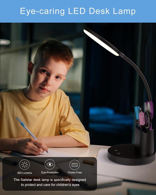 Sailstar LED Desk Lamp - 3 Lighting Modes, 800LM Eye-Caring Light with Touch Control & Pen Holder | Black