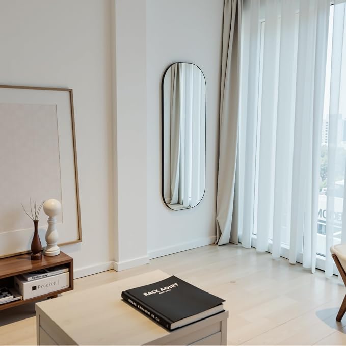 Oval Full Length Mirror 18"x47" Long Wall Mirror for Bathroom Black Oval Full Body Floor Mirror Leaning Against for Dressing Living Room Bedroom Entryway