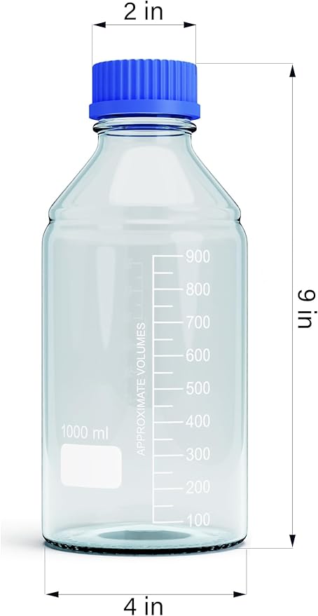 1000ml Storage Glass Bottles – 2pcs Round Media Storage Bottle – Borosilicate Glass Bottles – Safe Probe Storage Glass Storage Bottles with GL45 Blue Screw Cap (1000ml - 2pcs)