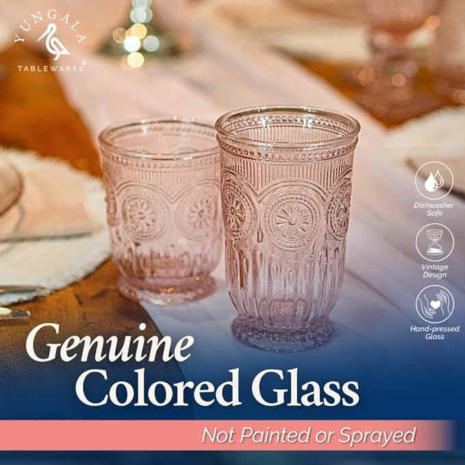 Pink Highball Glasses Set of 6 Tall Drinking Glasses 10 oz