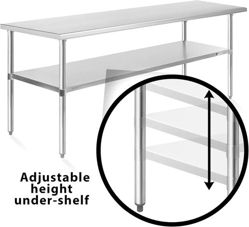 KUTLER Stainless Steel Table - 30 x 72 Inches | Heavy-Duty NSF Commercial Kitchen Prep Table with Undershelf