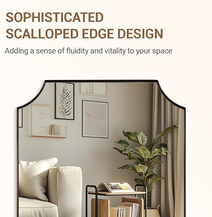 ANDY STAR Brushed Bronze Mirror, 24"x40" Bathroom Vanity Mirror, Scalloped Rectangle Mirror with Rust-Proof Stainless Steel 1" Frame, Hangs Vertically or Horizontally