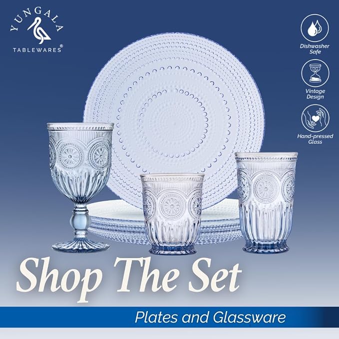Blue Highball Glasses Set of 6 Tall Drinking Glasses 10 oz