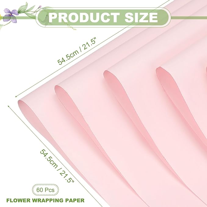 uxcell 60 Sheets Flower Wrapping Paper, 21.5" x 21.5" Waterproof Floral Bouquet Wrapping Papers Florist Supplies for Wedding Party Gift Packaging DIY Crafts, Light Pink