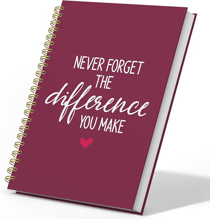 DSHFG Purple Red Notebook Journal for Women Employees Gifts, Notebooks for Work Office Supplies, Appreciation Gifts Thank You Gift, Spiral Notebook, Never Forget The Difference You Make, 5.5x8.3