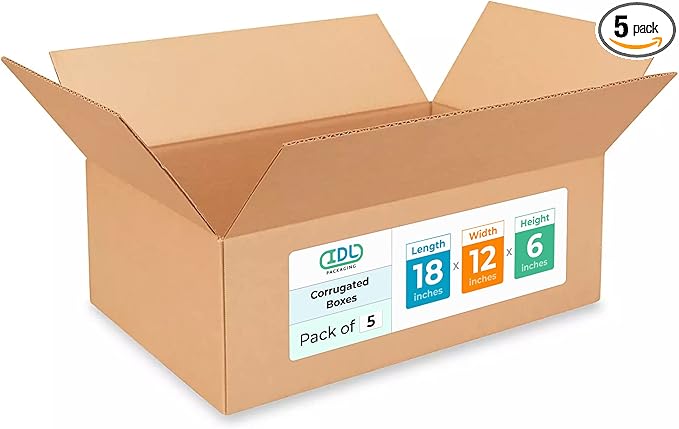 IDL Packaging - B-18126-5 Medium Corrugated Shipping Boxes 18"L x 12”W x 6"H (Pack of 5) - Excellent Choice of Strong Packing Boxes for USPS, UPS, FedEx Shipping