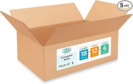 IDL Packaging - B-18126-5 Medium Corrugated Shipping Boxes 18"L x 12”W x 6"H (Pack of 5) - Excellent Choice of Strong Packing Boxes for USPS, UPS, FedEx Shipping