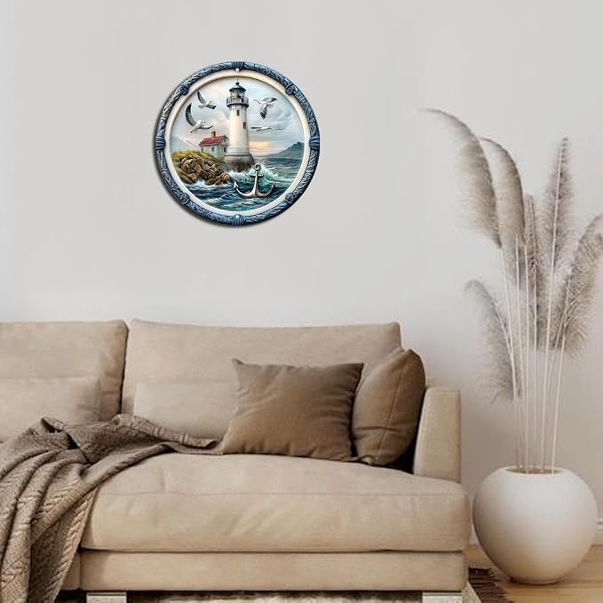 1pc Vintage Lighthouse Aluminum Wall Art Sign - Seagulls and Ocean Theme Metal Decor - Weatherproof, No Battery Needed - Ideal for Home, Fits Christmas, Valentine'S Day8x8 inches