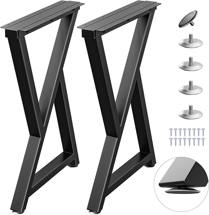 TOCRETOARE Metal Table Legs Heavy Duty, 28”H x 18”W, Metal Furniture Legs for Dining Desk Bench and Coffee Table, Industrial Black DIY Iron Bench Legs, Set of 2