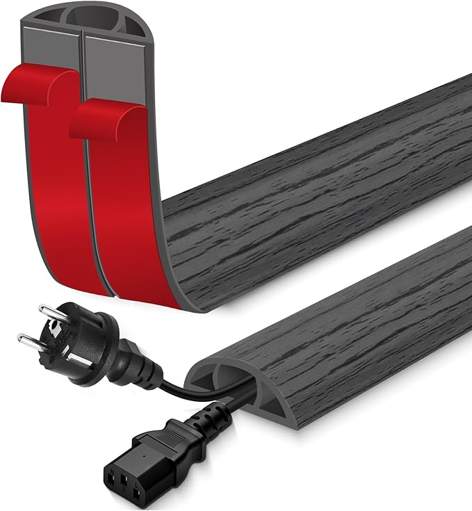 Floor Cord Cover for Wires on Floor Self Adhesive Cord Hider Floor Cable Management Wire Covers for Cords Protector Prevent Cable Trips Cord Cavity W 0.47" x H 0.27", Deep Gray Wood, 10Ft
