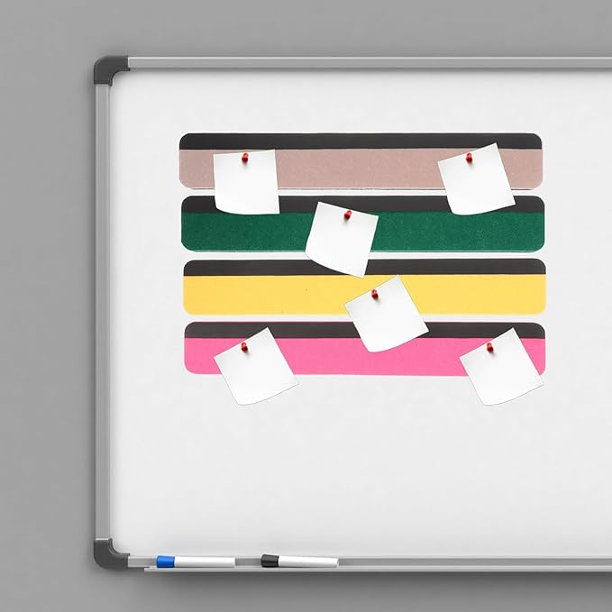 Magnetic Felt Bulletin Board Strip Set 4 Colors Yellow Pink Green Gray Pin Memo Wall Board for Office Classroom Home Organization