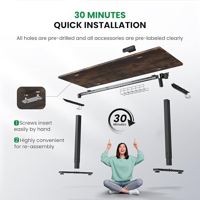 SIAGO Electric Standing Desk Adjustable - 48 x 24 Inch Sit Stand up Desk with Cable Management - 3 Memory Preset Adjustable Height Table