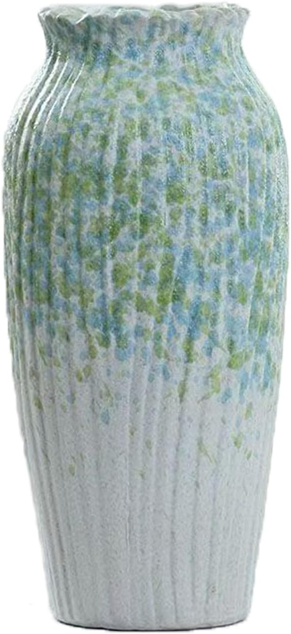 Green Vintage Vase, 9.8″ Large Rustic Ceramic Flower Vase, Decorative Farmhouse Vase Decor for Living Room Kitchen Centerpieces Wedding