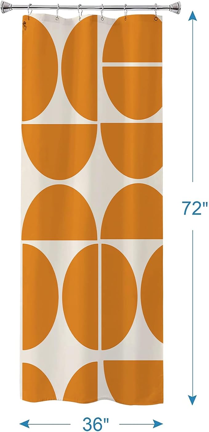Orange Shower Curtain Sets,Modern Abstract Geometric Art Bath Curtain for Bathroom,Waterproof Fabric Polyester Mid Century Curtain with 12 Hooks, 36 x 72 Inches