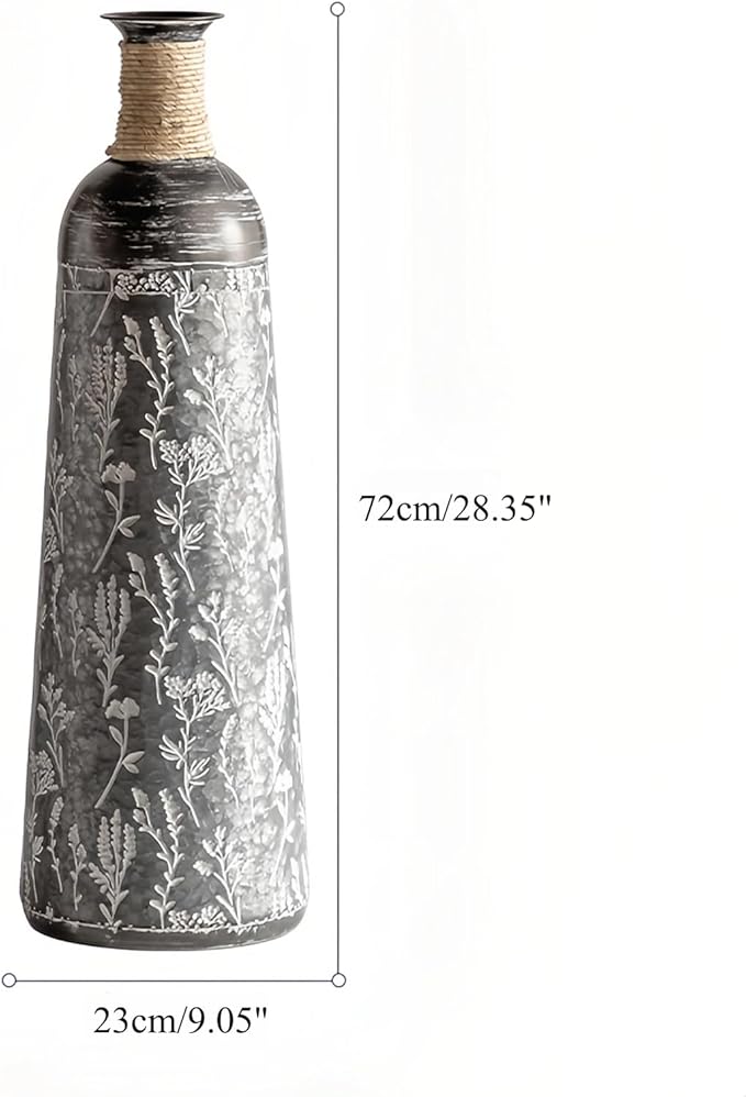 Decorative Rustic Iron Vase,23 inches 28 inches 30 inches Tall Large Metal Floor Vase,Farmhouse Vintage Floweral Vase for Living Room Home Decoration (Blue 4)