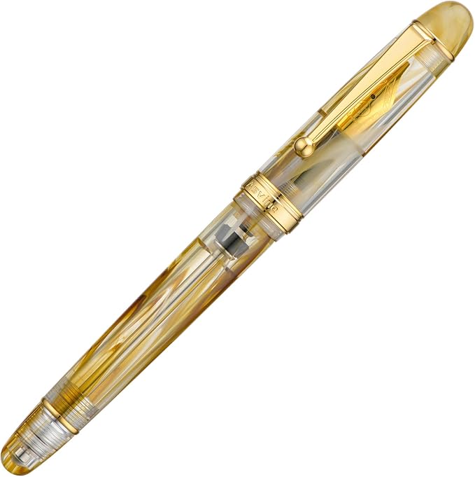 Asvine V126 Vacuum Filling Fountain Pen, Brown Swirl Acrylic Stub Nib 1.1mm Calligraphy Art Drawing with Case Set