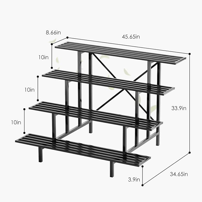 Zhongma 4 Tier Sturdy Metal Plant Stand, L45.67 x W34.65 x H35.83 inch, Heavy Duty Plant Holder for Home Indoor and Outdoor, 880 LBS Capacity & Heavy Duty Construction