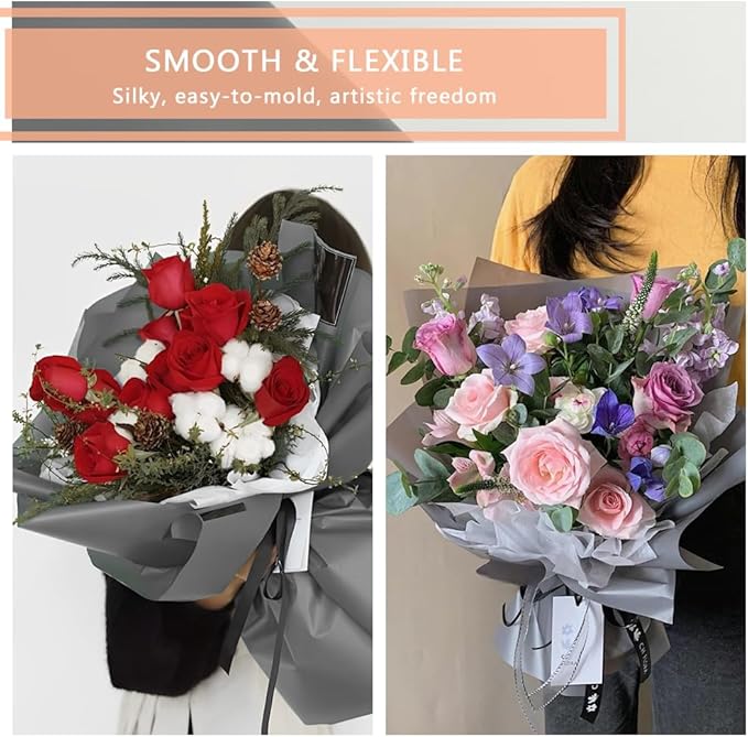 BBJ WRAPS Translucent Flower Wrapping Paper for Florist Waterproof Durable Bouquet Wrapping Paper for Floral Arrangements on Valentine's Day, Mother's Day, 22.8x22.8 Inch - 20 Sheets(Grey)