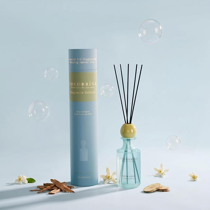COCORRÍNA Fresh Linen Reed Diffuser 8.5 oz, Home Fragrance Oil Diffuser with 6 Reed Sticks, Long-Lasting Scent for Bathroom, Bedroom & Home Décor