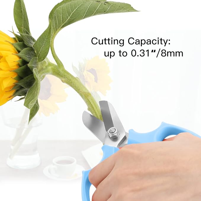 Housolution Flower Scissors, Strong Floral Shears, Premium Steel Garden Pruning Shears Floral Fruits Leaf Scissors Hand Pruner Snip Trimming Tool for Gardening Flower Arrangement, Light Blue