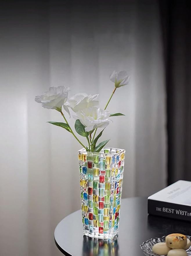 Magcolor Hand Painted Colorful Woven Glass Vase -Crystal Flower Vase- 7.7 inch, Glass Plant Vase for Floral Arrangements, Centerpieces, Weddings, Housewarming, Centerpiece Home Deco