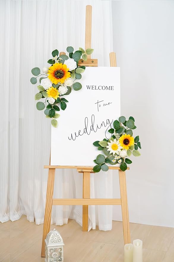 WEIERYUE(Pack of 2 Artificial Flowers Decorations,Artificial Arch Backdrop Garlandfor Ceremony Party Reception Entrance Welcome Easel Door Floral Decor Wall Home Entryway Outdoor(Sunflower)