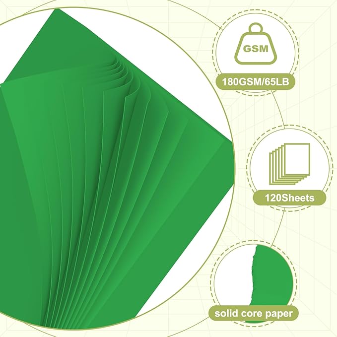 120 Sheets Cardstock 8.5x11, 65lb Dark Green Card Stock, Green Construction Paper, 180gsm Thick Printer Paper for Printing, Painting, Card Making, Kids School Supplies,Party Decorations