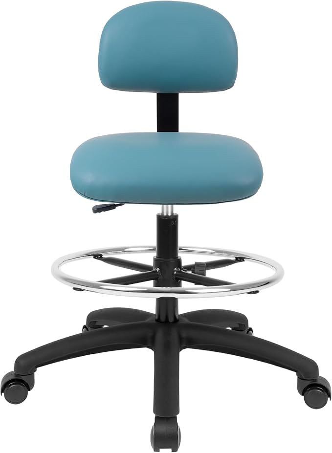 Chair Master FSS Series Square seat Tall (24"-34") seat Height Chair. Vinyl-for Office, Garage, Desk, Shop, Computer, Doctor, Medical, Easy to Clean! 18" Footring (Aqua, Tall, Self Braking Casters)