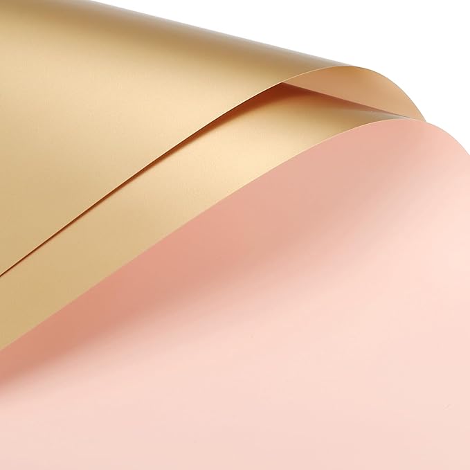 MECCANIXITY 20 Pcs Double Sided Color Flower Wrapping Paper Light Pink+Gold 22.8"x22.8" Waterproof for Florist Bouquet Supplies, DIY Crafts, Gift Box Packaging