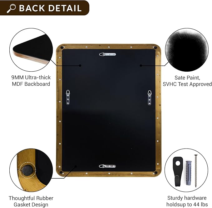 ANDY STAR 24x30’’ Gold Bathroom Mirror, Brushed Brass Mirror, Rounded Rectangle Mirrors for Bathroom Sink, Rustproof Tube Metal Framed, 1’’ Deep Wall Mounted Vertical/Horizontal