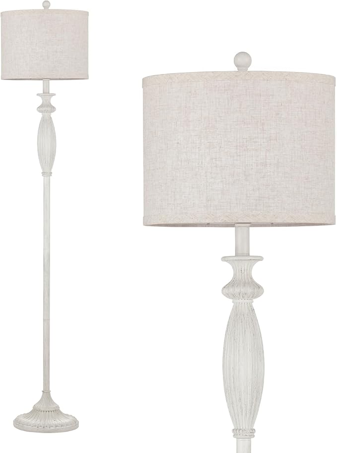 63.8" Vintage Floor Lamp with Rotary Switch, Dimmable Color Temperature Standing Lamp, Retro Farmhouse Floor Lamps for Living Room, Bedroom, Hallway, Office, Room Decor, Antique White (Bulb Included)