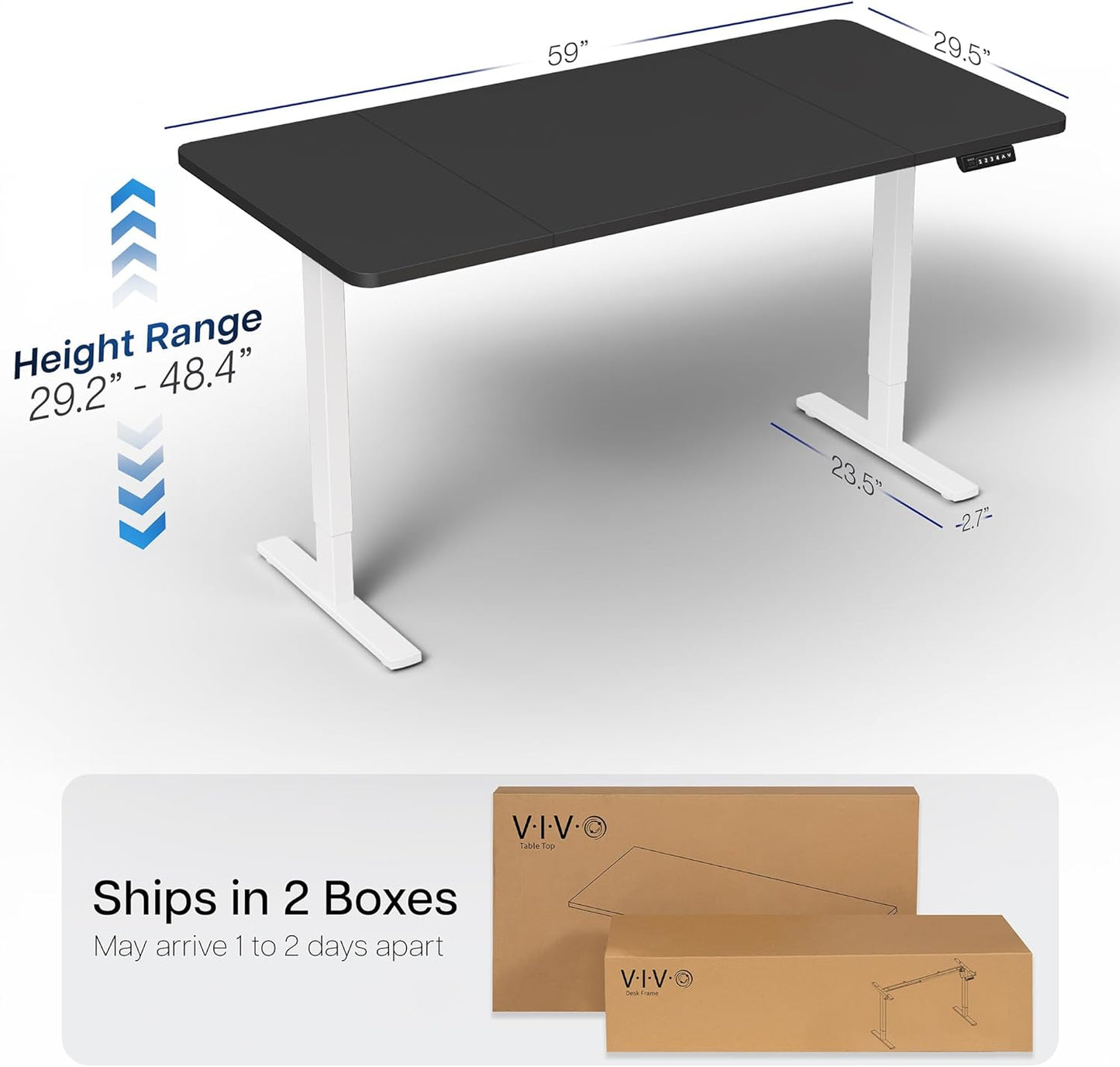VIVO Electric Standing Desk - 60 x 30 Inch with Memory Height Adjustment - Black Top & White Frame