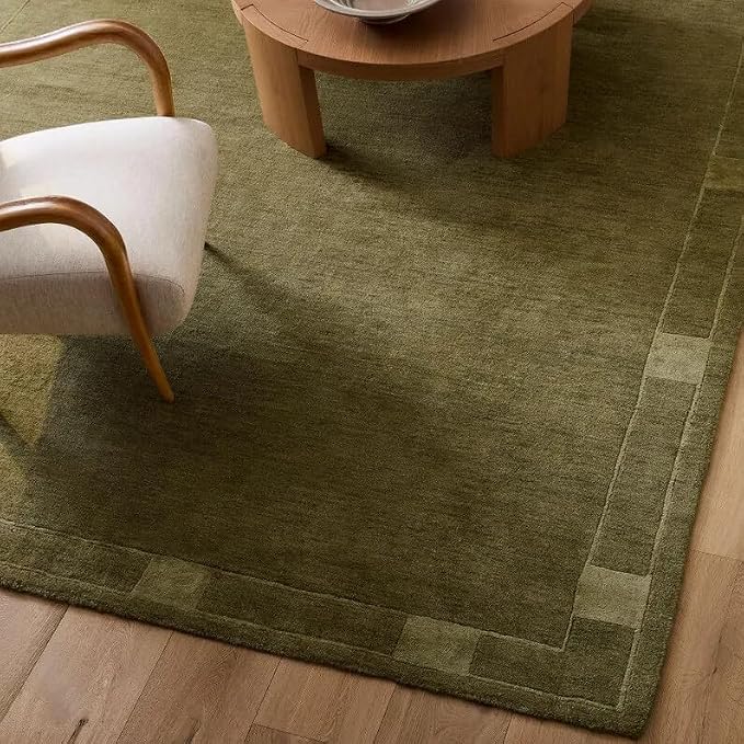Hand Tufted Wool Area Rug, Warm Mustard Gold Solid Center with Minimal Border Design, Rectangular Modern Contemporary Carpet for Living Room, Bedroom, Dining Room
