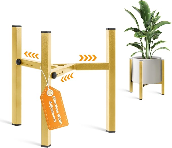 Plant Stand Indoor Adjustable, Metal Modern Indoor Plant Stand, Heavy Duty Plant Stands Outdoor Corner, Stable Plant Holder, Fits 8 to 12 Inches Pots, Gold, 1 Pack, Pot & Plant Not Included