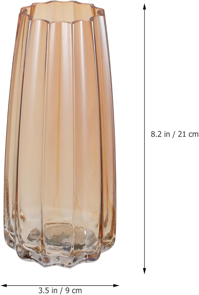 TOYANDONA Creative Electroplated Ribbed Amber Glass Vase Desktop Floral Container for Home Decoration and Flower Arrangement Gift for Special Occasions