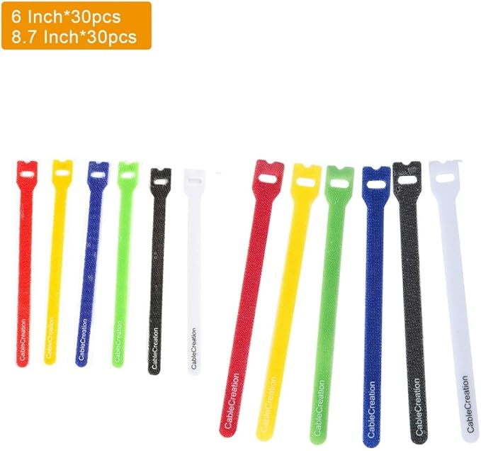 CableCreation Cable Ties, 60PCS Reusable Fastening Cable Management/wire Organizer Cord/Tie Wrap, Nylon Adjustable Cord Organizer, 6 Inch /8.7 Inch (Multi-Colored)