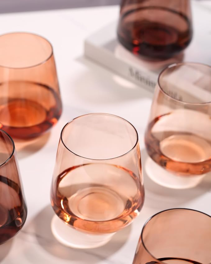 Venus Stemless Wine Glass Set of 6-17oz Wine Glasses, Stemless Drinking Glasses for Wine, Cocktails & Beverages - Elegant Glassware for Home, Bar & Holiday Use