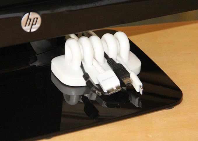 Desktop Cable Organizer, Weighted, No Bad Smell, Bundled with 2 Reusable Cable Ties (White)